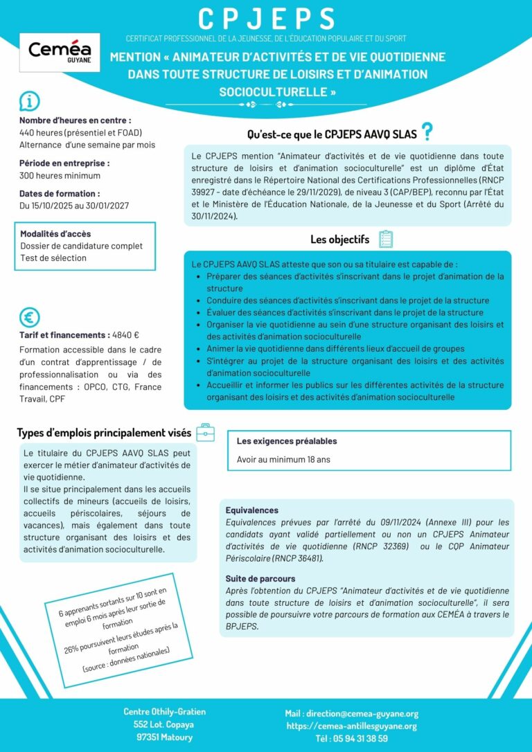 Fiche CPJEPS AAVQ SLAS - GUYANE